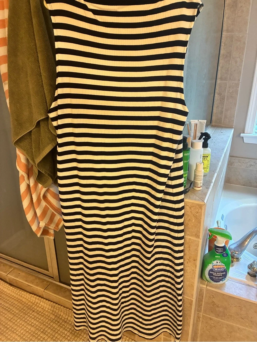 J. Crew Black and White Striped Sleeveless Maxi Dress
